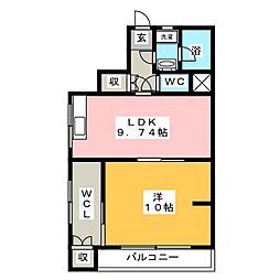 松村マンション 3階1LDKの間取り