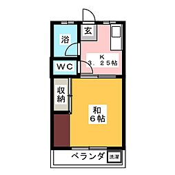 柳ハイツ 2階1Kの間取り