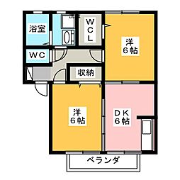 ヨーロピアン林B 2階2DKの間取り