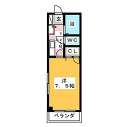 ランドワンＢ 1階1Kの間取り