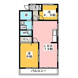 第二サンライフ大嶋 2階2LDKの間取り