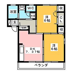 パインビューD 2DKの間取図画像