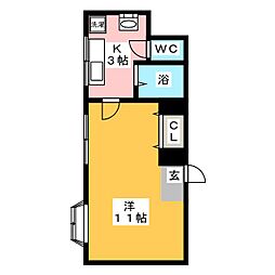 レジデンスカープ前橋 1Kの間取図画像