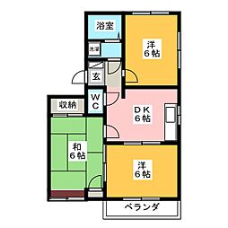 エスポワール豊岡 2階3DKの間取り