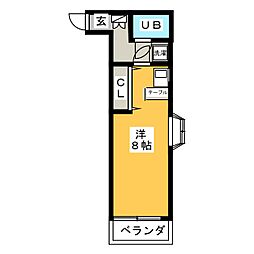 ニュークリアス中大類 2階ワンルームの間取り