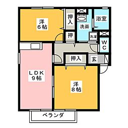 ニューポワールＣ 1階2LDKの間取り
