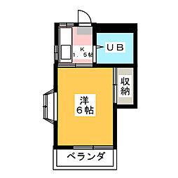 プリティハイツ 2階1Kの間取り
