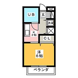 やまざきビル 4階1Kの間取り