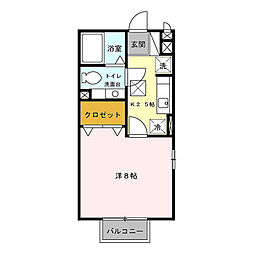 フィーノB 1階1Kの間取り