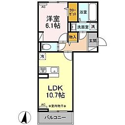 スリーライン高崎 2階1LDKの間取り