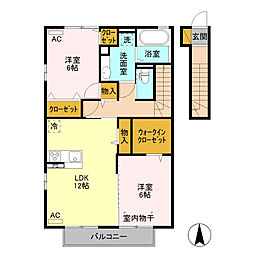 エクセレント 2階2LDKの間取り
