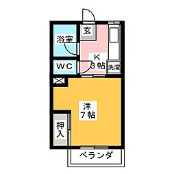 アビタシオン岡部 3階1Kの間取り