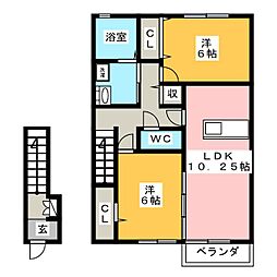 セトルガーデン 2階2LDKの間取り