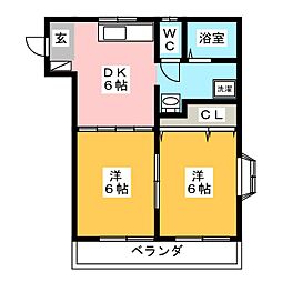 高崎マンション 4階2DKの間取り