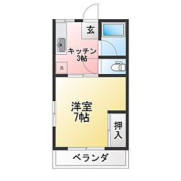 アビタシオン岡部 1Kの間取図画像