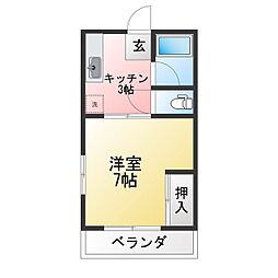 アビタシオン岡部 1Kの間取図画像