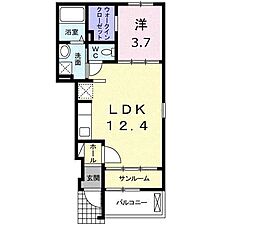 フリーデ田園 1LDKの間取図画像