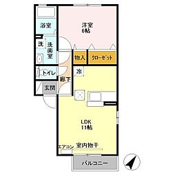 アリコ・ルージュB 1LDKの間取図画像