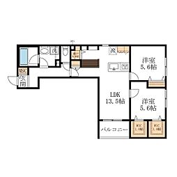 QueenHills 2LDKの間取図画像