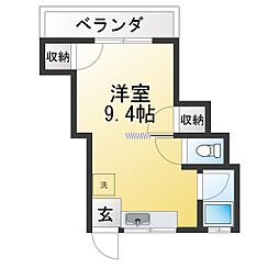 プチハウスコスモスB棟 ワンルームの間取図画像