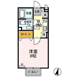 グローリアB 1Kの間取図画像
