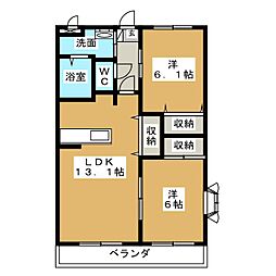 クローバービル 2LDKの間取図画像