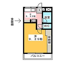 アシエヒルズ 1Kの間取図画像