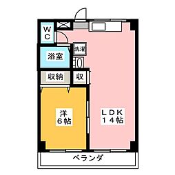 サン・ヒルズＡ 2階1LDKの間取り