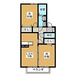 ダイヤモンドＢ 2階2LDKの間取り