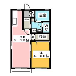 ベア・パレス 2階1LDKの間取り