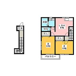 Ｔ・Ｂハイツ龍舞 2階2LDKの間取り