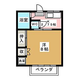 ユーアイマンションＡ棟 2階1Kの間取り