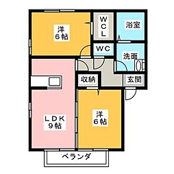 スリーエス 1階2LDKの間取り