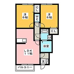 ベルフォンティーヌ 1階2LDKの間取り