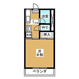 ユーアイマンションＥ棟 2階1Kの間取り