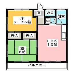 マブチハイツA 2LDKの間取図画像
