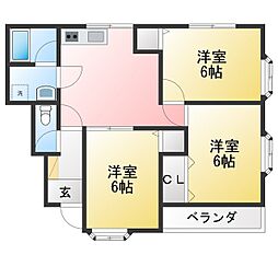 アネックス21ミヤコD 3DKの間取図画像