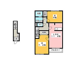 エクセルハイム 2LDKの間取図画像