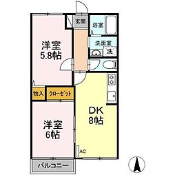 サニーハウス 2DKの間取図画像