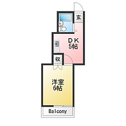 パールハイムB棟 1DKの間取図画像
