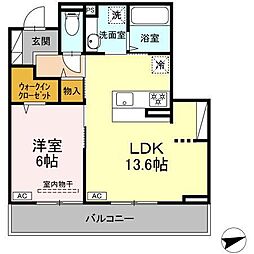 横浜市港北区新羽町アパート 1LDKの間取図画像