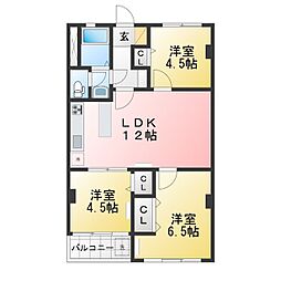 篠原コーポラスB棟 3LDKの間取図画像