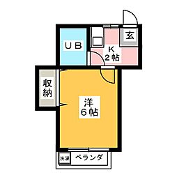 不器ハイツ 1Kの間取図画像