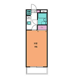 ガーデンヒルズ 2階1Kの間取り