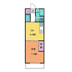 バードタウン8番館 4階1DKの間取り