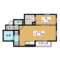 シャンブル 1階1LDKの間取り