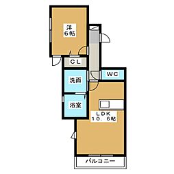 フォンターナ 1階1LDKの間取り