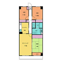 バードタウン7番館 3階3LDKの間取り