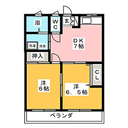 グランディア 1階2DKの間取り