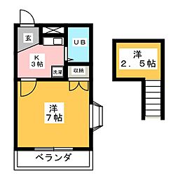 サン・スカイフロント 2階1Kの間取り